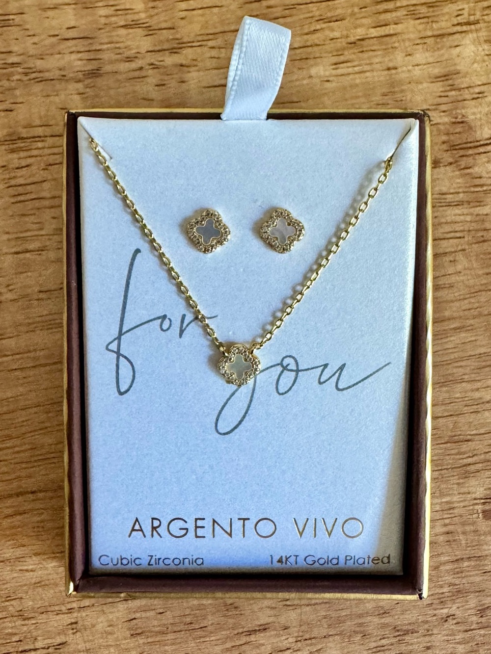 ARGENTO VIVO Gold/Mother of Pearl/Cubic Zirconia CLOVER Necklace/Earring